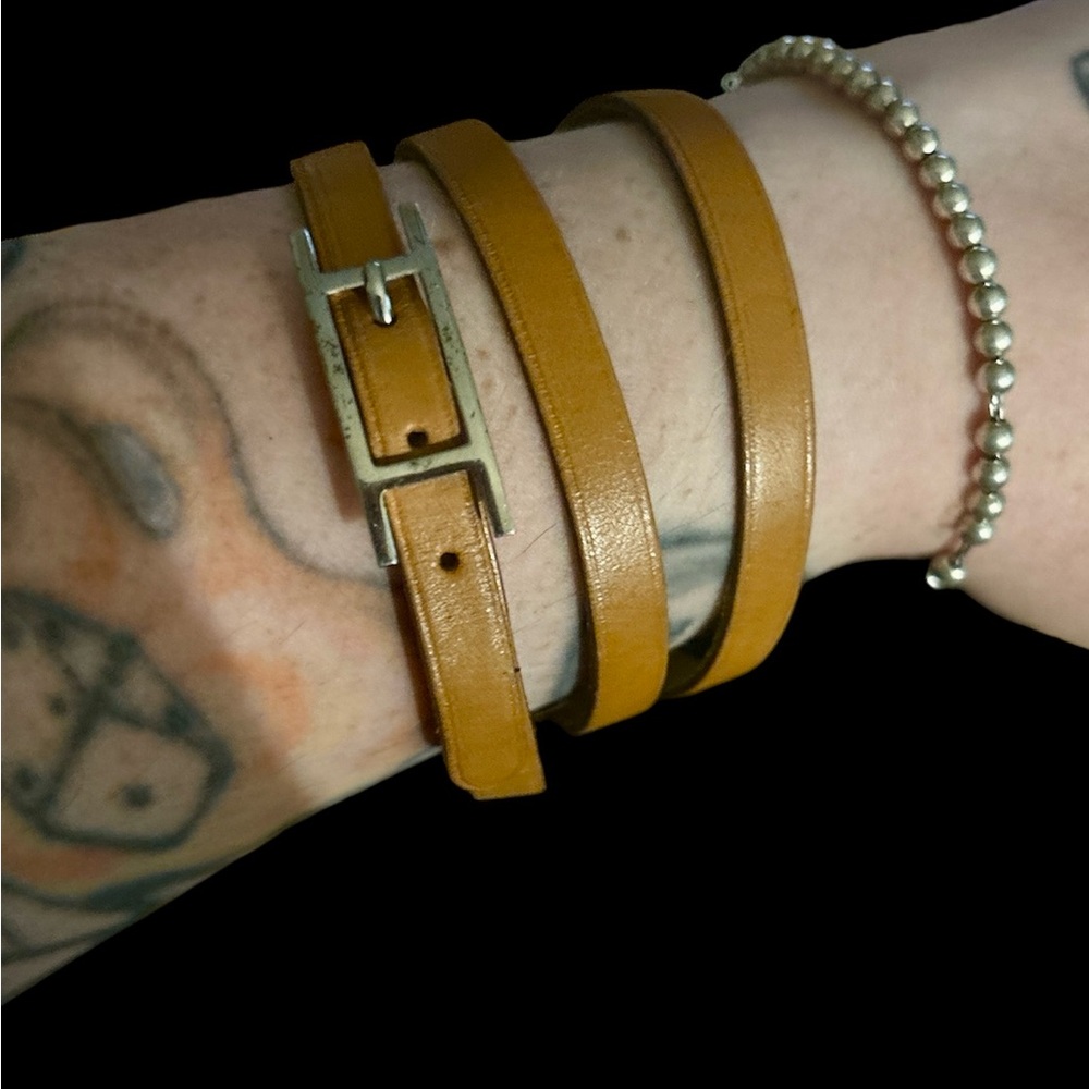 Hermes Hapi III Choker Light Brown Leather Triple 27” Bracelet with Dust Bag